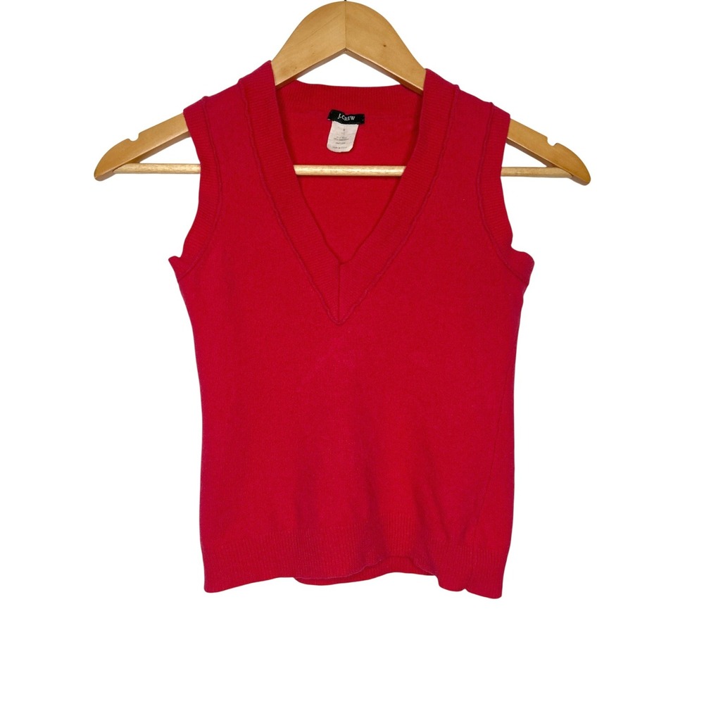 J.Crew 2007 Wool Cashmere Sweater Vest XS Hot Pink Crop Preppy Y2K Barbiecore